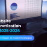 Person working at a computer with graphs and data charts on screen, overlaid text reads ‘Website Monetization in 2025-2026 – From Classic to Modern Strategies’.